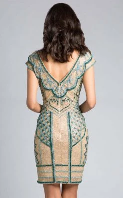 Lara Dresses - 33441 V-Neck Embellished Mini Dress Cocktail Dresses