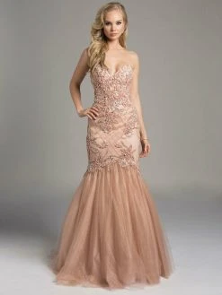 Formal Gowns Lara Dresses - 42625 Splendid Strapless Mermaid Gown With Tulle Skirt