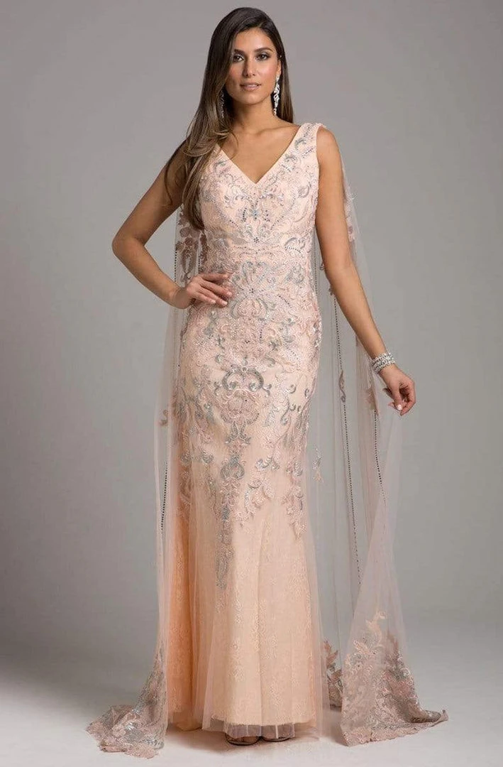 Formal Gowns Lara Dresses - Embellished V-neck Sheath Dress With Cape 29969 - 2 Pcs Blush In Size 12 And 14 Available 3 Formal Gowns Lara Dresses - Embellished V-neck Sheath Dress With Cape 29969 - 2 Pcs Blush In Size 12 And 14 Available