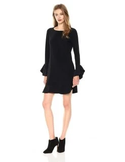 Laundry - 97F34310 Flounce Cuff Long Sleeves Solid Jersey Shift Dress