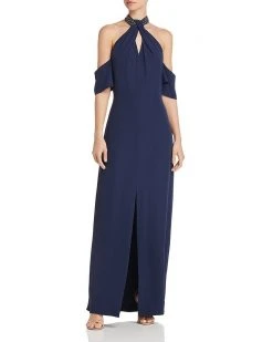 Laundry - 98M15203 Twist Front Halter Draped Shoulder Gown