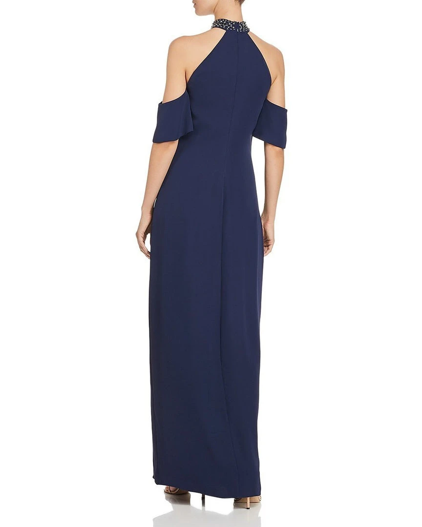 Laundry - 98M15203 Twist Front Halter Draped Shoulder Gown 4 Laundry - 98M15203 Twist Front Halter Draped Shoulder Gown