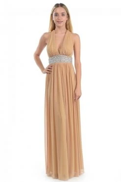 Lenovia - 5115 Crystal Embellished Plunging Halter Dress Formal Gowns