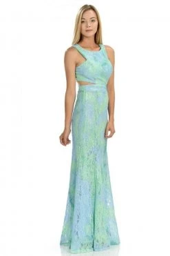 Formal Gowns Lenovia - 5151 Lace Halter Neck Fit And Flare Dress