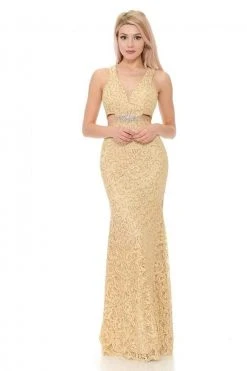 Lenovia - 5170 Lace Plunging V-Neck Evening Dress 44 Lenovia - 5170 Lace Plunging V-Neck Evening Dress