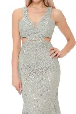 Lenovia - 5170 Lace Plunging V-Neck Evening Dress 49 Lenovia - 5170 Lace Plunging V-Neck Evening Dress