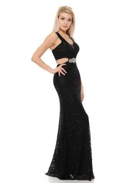 Lenovia - 5170 Lace Plunging V-Neck Evening Dress 38 Lenovia - 5170 Lace Plunging V-Neck Evening Dress