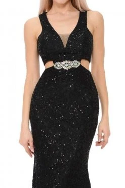 Lenovia - 5170 Lace Plunging V-Neck Evening Dress 39 Lenovia - 5170 Lace Plunging V-Neck Evening Dress