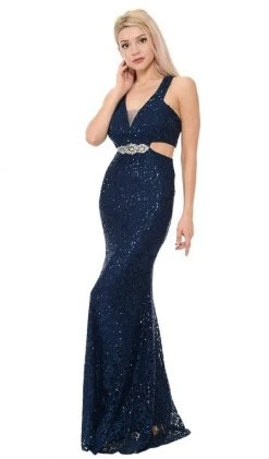 Lenovia - 5170 Lace Plunging V-Neck Evening Dress 28 Lenovia - 5170 Lace Plunging V-Neck Evening Dress