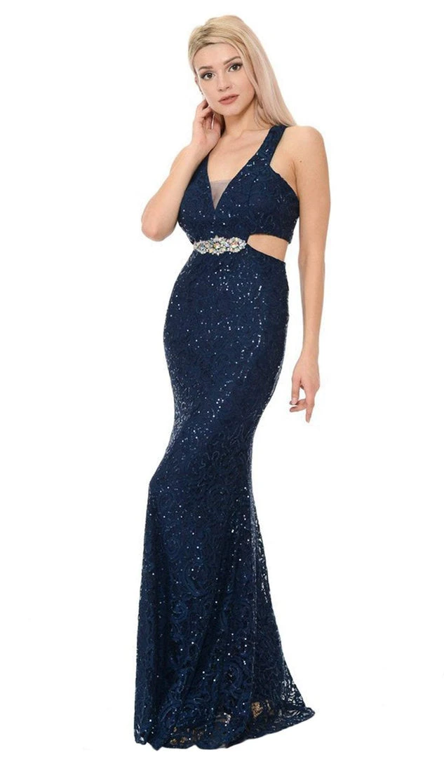 Lenovia - 5170 Lace Plunging V-Neck Evening Dress 5 Lenovia - 5170 Lace Plunging V-Neck Evening Dress