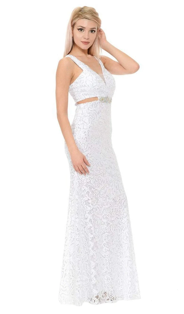 Lenovia - 5170 Lace Plunging V-Neck Evening Dress 10 Lenovia - 5170 Lace Plunging V-Neck Evening Dress