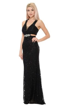 Lenovia - 5170 Lace Plunging V-Neck Evening Dress 36 Lenovia - 5170 Lace Plunging V-Neck Evening Dress