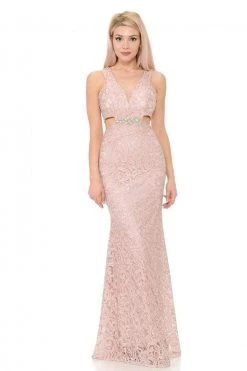 Lenovia - 5170 Lace Plunging V-Neck Evening Dress 40 Lenovia - 5170 Lace Plunging V-Neck Evening Dress