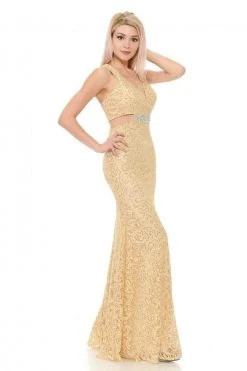 Lenovia - 5170 Lace Plunging V-Neck Evening Dress 43 Lenovia - 5170 Lace Plunging V-Neck Evening Dress