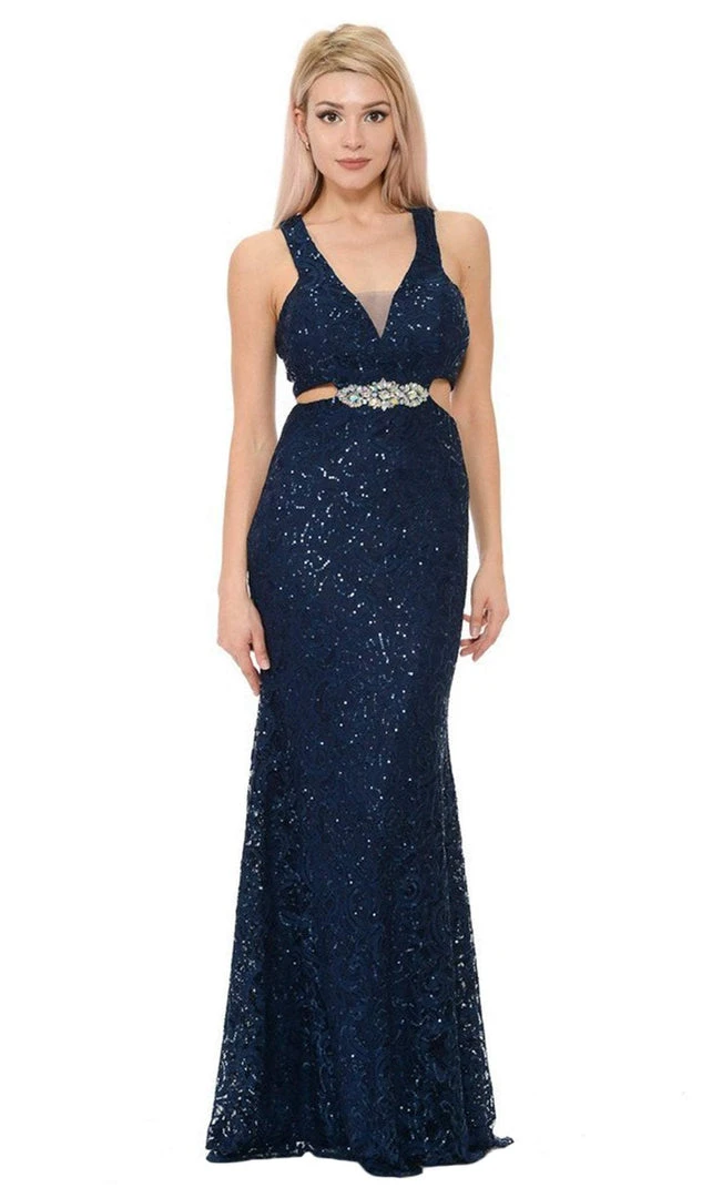Lenovia - 5170 Lace Plunging V-Neck Evening Dress 3 Lenovia - 5170 Lace Plunging V-Neck Evening Dress