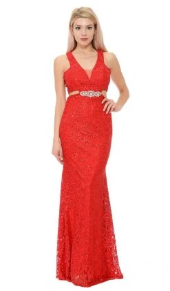 Lenovia - 5170 Lace Plunging V-Neck Evening Dress 34 Lenovia - 5170 Lace Plunging V-Neck Evening Dress
