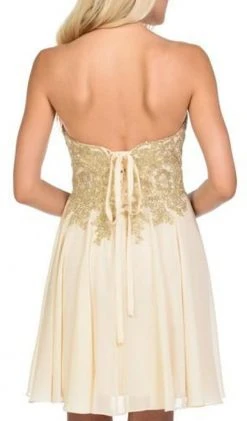 Lenovia - 8110 Gold Embroidered Strapless Cocktail Dress