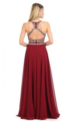 Lenovia - 8122 Crystal Beaded Halter Chiffon A-line Dress Formal Gowns