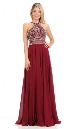 Lenovia - 8122 Crystal Beaded Halter Chiffon A-line Dress Formal Gowns
