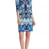 London Times - T2714MNR Quarter Sleeve Bateau Floral Dress