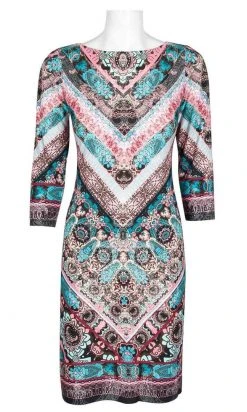 Cocktail Dresses London Times - T3085M Chevron Print Sheath Dress 12 Cocktail Dresses London Times - T3085M Chevron Print Sheath Dress