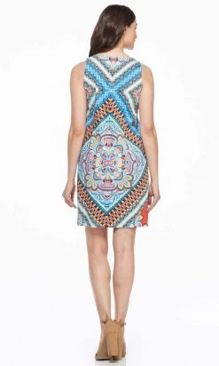 Cocktail Dresses London Times - T3343M Sleeveless Multi Print Sheath Short Dress