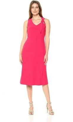 Cocktail Dresses London Times - T3410M V Neck Knotted Shoulder Flutter Hem Dress