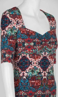 London Times - T3504M Multi Print Elbow Sleeve Sweetheart Jersey Dress