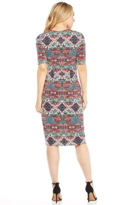 London Times - T3504M Multi Print Elbow Sleeve Sweetheart Jersey Dress