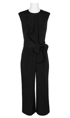 Plus Size Dresses London Times - T3561MXD Sleeveless Tie-Waist Cropped Leg Jumpsuit