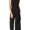 Plus Size Dresses London Times - T3561MXD Sleeveless Tie-Waist Cropped Leg Jumpsuit
