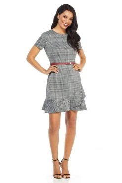 London Times - T3562M Chequered Jewel A-Line Cocktail Dress