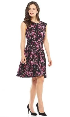 Cocktail Dresses London Times - T3571M Floral Print Jewel A-Line Stretch Crepe Dress 7 Cocktail Dresses London Times - T3571M Floral Print Jewel A-Line Stretch Crepe Dress