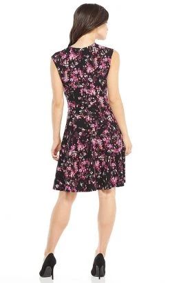 Cocktail Dresses London Times - T3571M Floral Print Jewel A-Line Stretch Crepe Dress