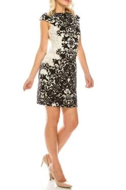London Times - T3756M Printed Bateau Cocktail Dress Cocktail Dresses