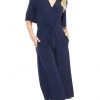 London Times - T3820M Short Sleeve V-Neck Solid Jersey Jumpsuit Cocktail Dresses