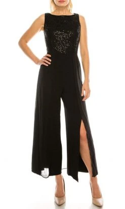 London Times - T3848M Sequin Lace Top Split Leg Jumpsuit Prom Dresses