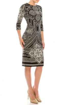 London Times - T3863P Quarter Sleeve Jewel Neck Damask Print Dress Cocktail Dresses 16 London Times - T3863P Quarter Sleeve Jewel Neck Damask Print Dress Cocktail Dresses