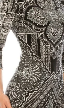 London Times - T3863P Quarter Sleeve Jewel Neck Damask Print Dress Cocktail Dresses 17 London Times - T3863P Quarter Sleeve Jewel Neck Damask Print Dress Cocktail Dresses