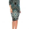 London Times - T3863P Quarter Sleeve Jewel Neck Damask Print Dress Cocktail Dresses