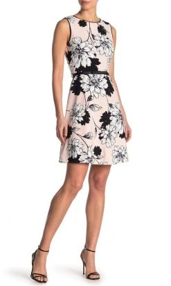 London Times - T3993M Sleeveless Floral Print Crepe A-Line Dress