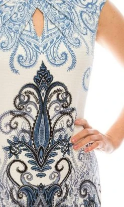 London Times - T4217M Cap Sleeve Cutout Print Sheath Dress