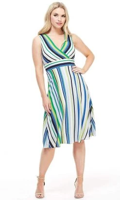 London Times - T4380M Striped Sleeveless Surplice V Neck A-Line Dress 13 London Times - T4380M Striped Sleeveless Surplice V Neck A-Line Dress