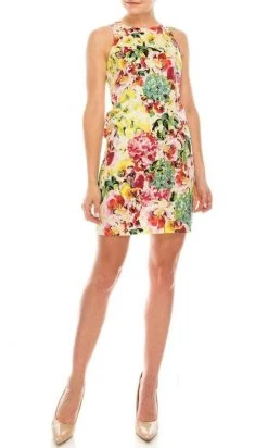 London Times - T4642M Floral Print Sheath Short Dress Cocktail Dresses