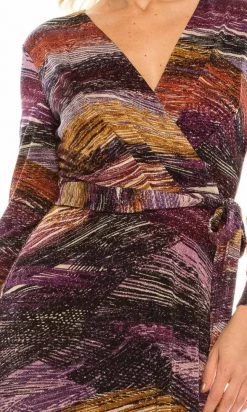 London Times - T4685M Long Sleeves Printed Wrap Dress