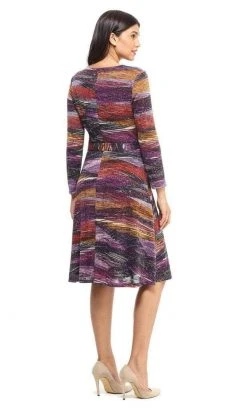 London Times - T4685M Long Sleeves Printed Wrap Dress