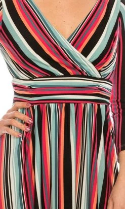 London Times - T4898M Stripes V Neck A-Line Dress