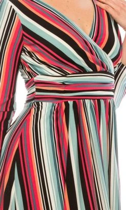 London Times - T4898M Stripes V Neck A-Line Dress