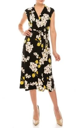 Cocktail Dresses London Times - T4911M Floral Wrapped Knee Length Dress