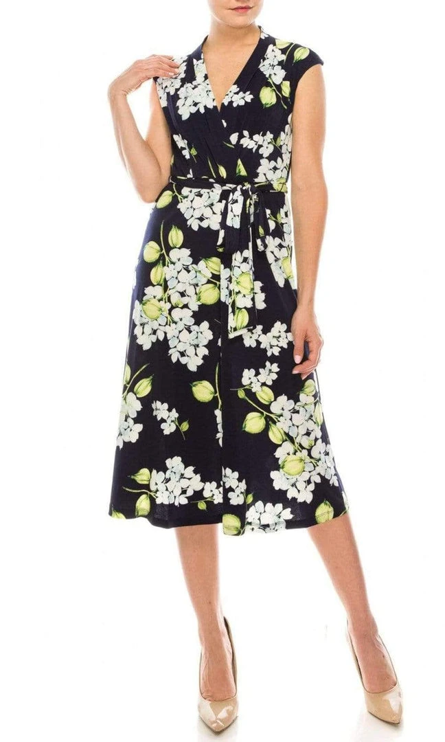 Cocktail Dresses London Times - T4911M Floral Wrapped Knee Length Dress 6 Cocktail Dresses London Times - T4911M Floral Wrapped Knee Length Dress